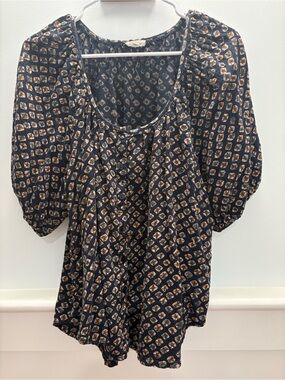 Pilcro Black Blouse with Tan Geometric Print XL purchased from ANTHROPOLOGIE